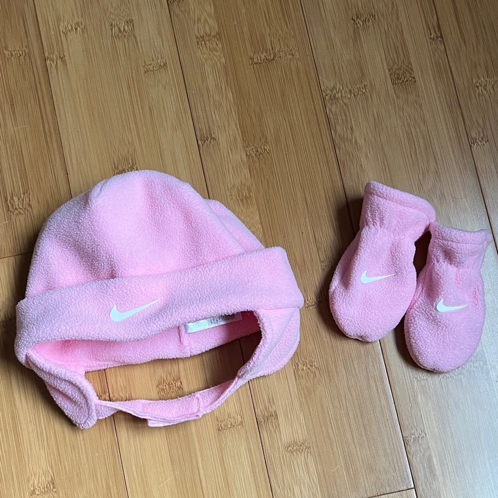 Nike Soft Pink Infant Hat and Mittens